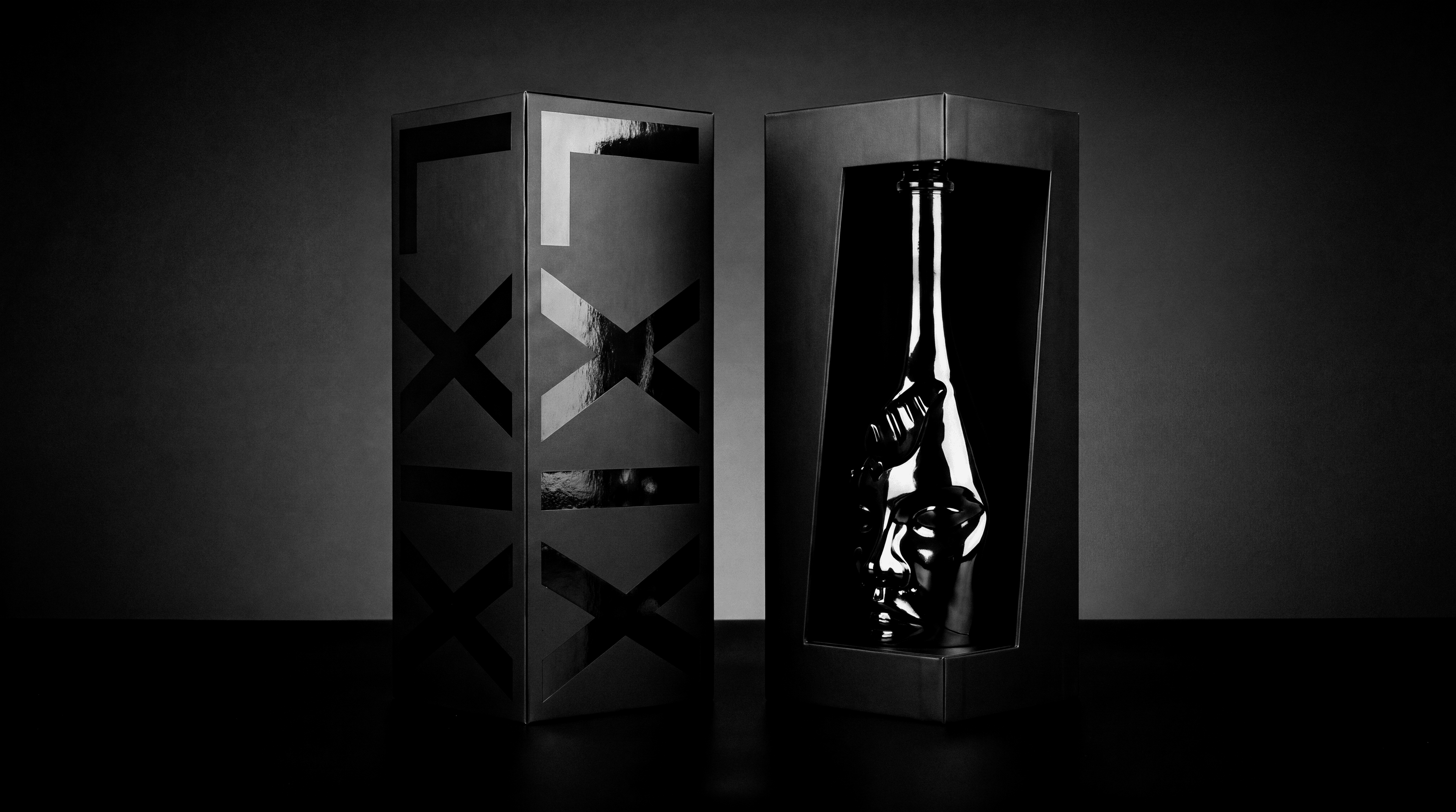 Two LXIX bottle packaging concepts side by side